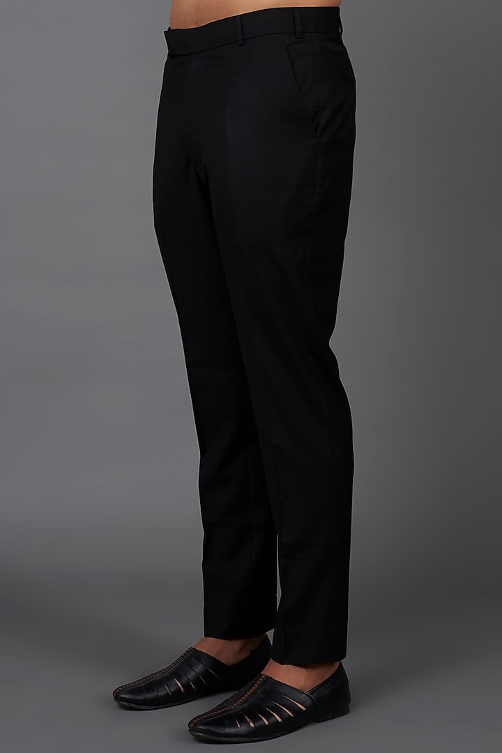 Black Terrywool Suiting Wedding Bandhgala Set by Bohame Men at Pernia's Pop Up Shop