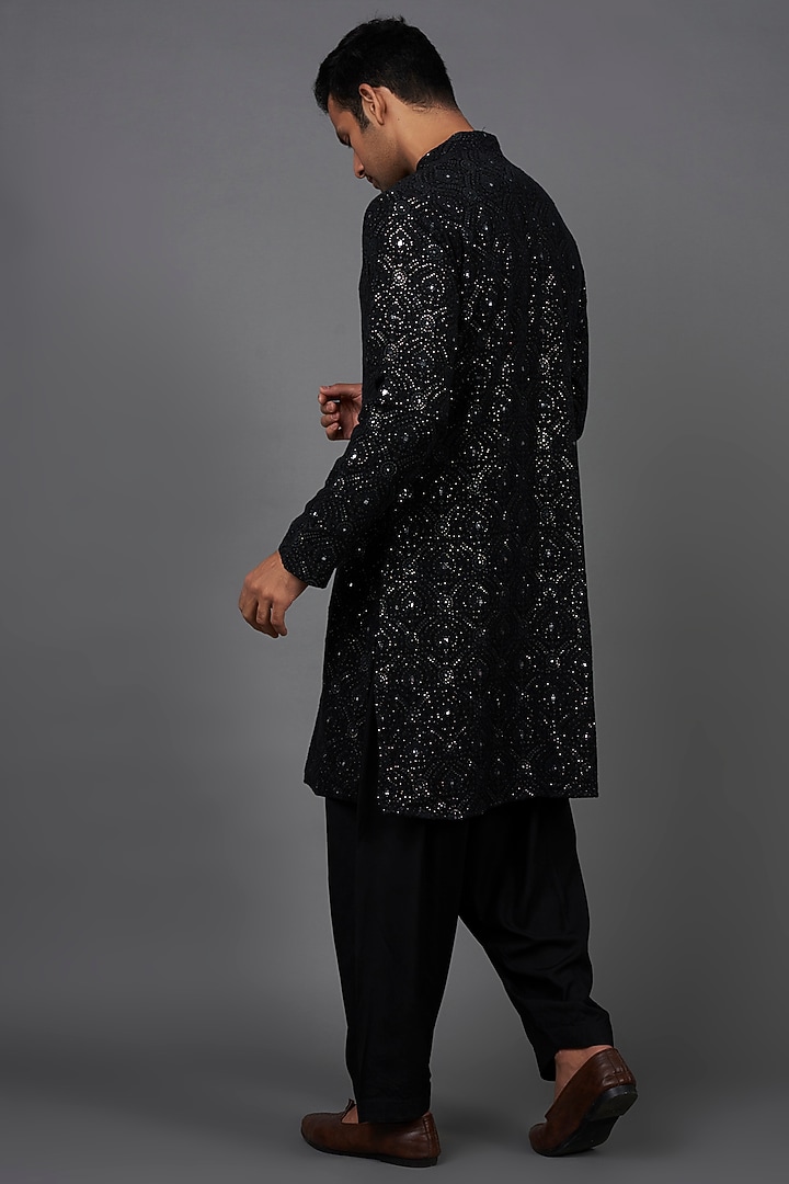 Black Georgette Chikankari Kurta Set by Bohame Men at Pernia's Pop Up Shop