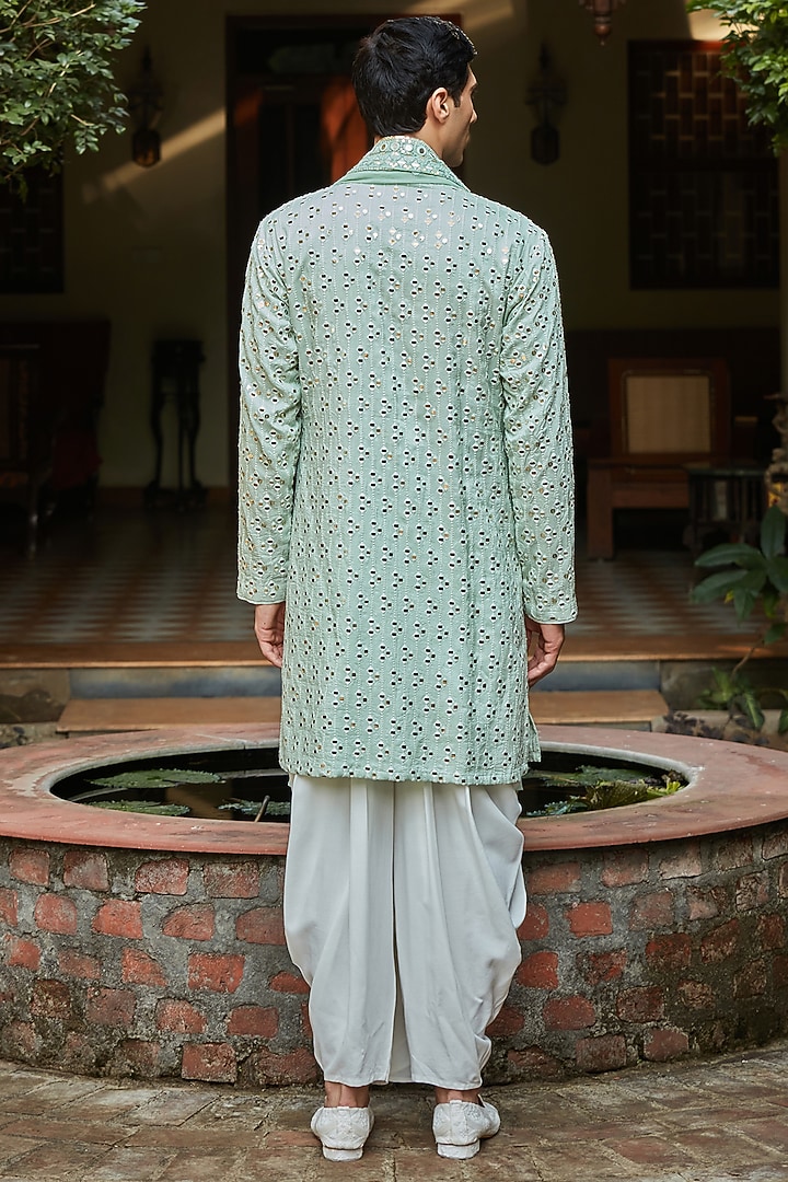 Mint Green Georgette Kurta Set by Bohame Men at Pernia's Pop Up Shop