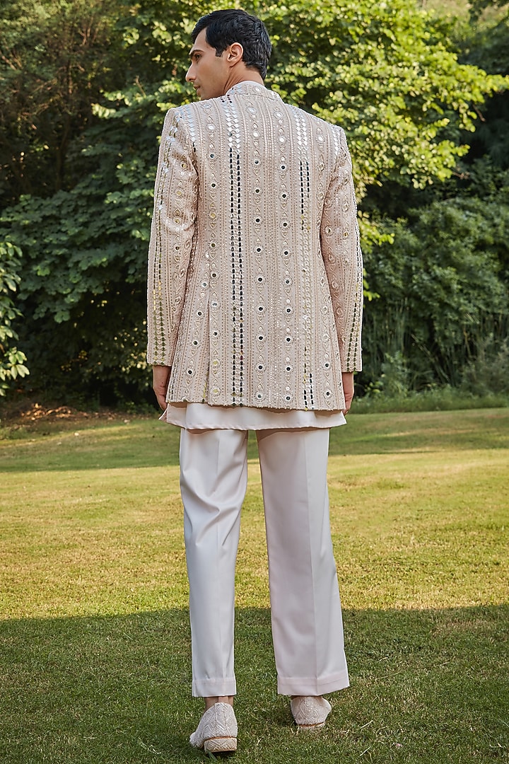 Peach Georgette Indo-Western Set by Bohame Men at Pernia's Pop Up Shop