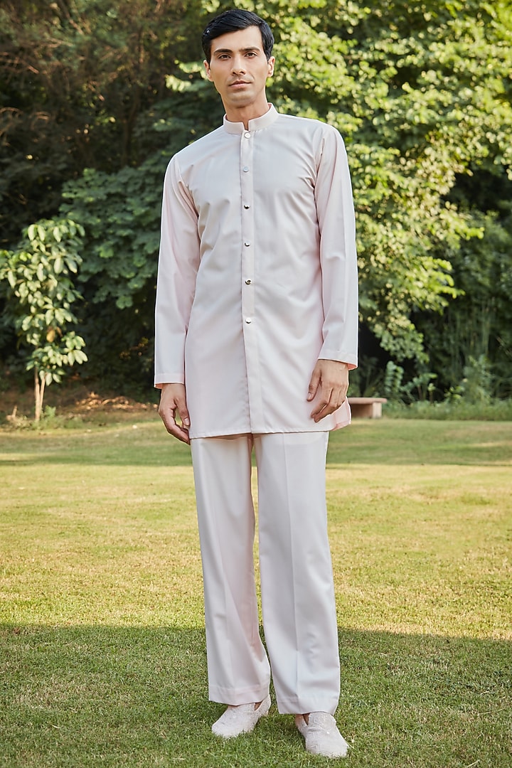 Peach Georgette Indo-Western Set by Bohame Men at Pernia's Pop Up Shop