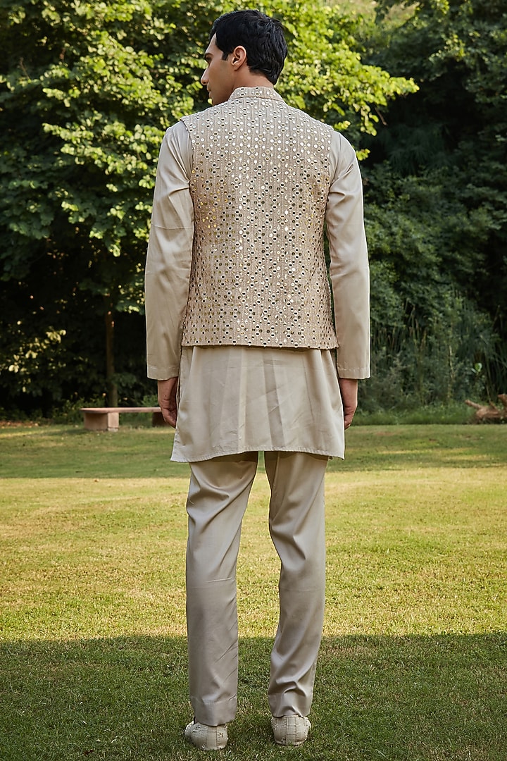 Dusty Beige Georgette Nehru Jacket Set by Bohame Men at Pernia's Pop Up Shop