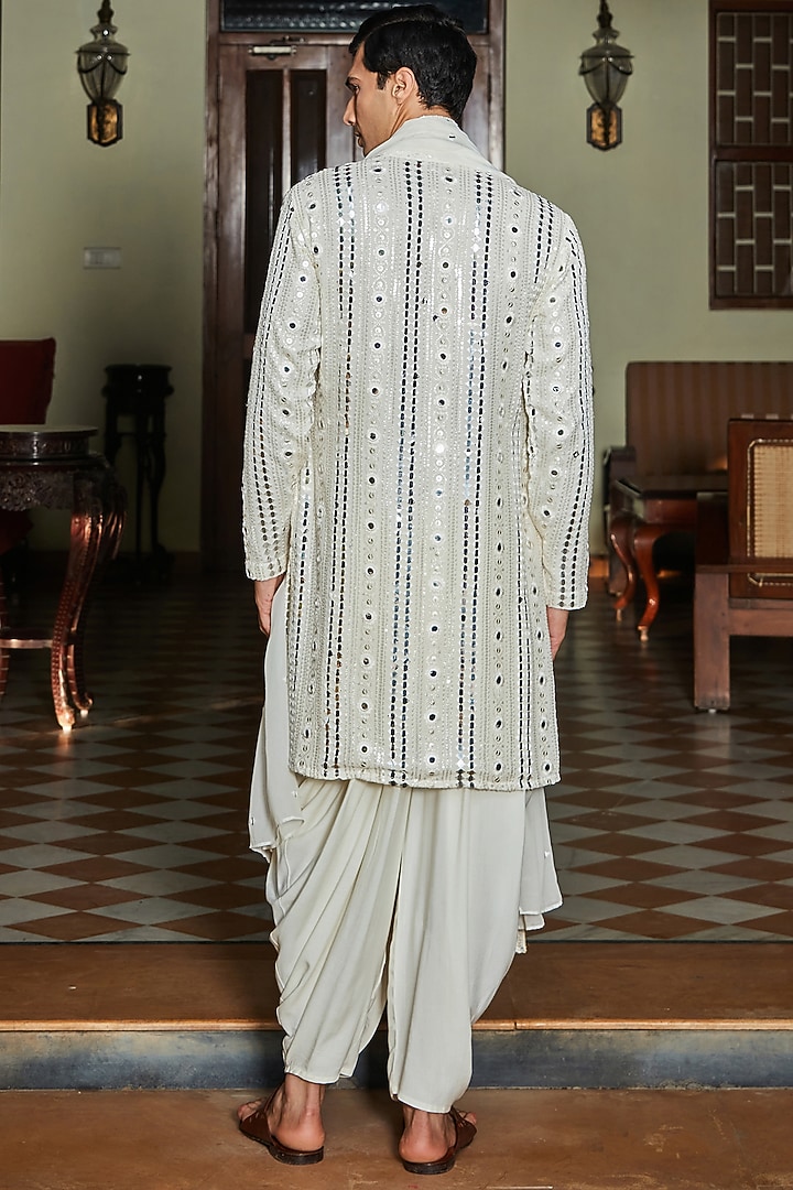 Milky White Georgette Kurta Set by Bohame Men at Pernia's Pop Up Shop