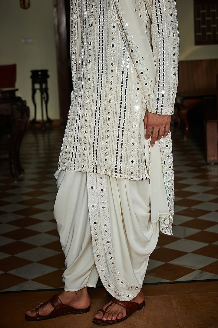 Milky White Georgette Kurta Set by Bohame Men at Pernia's Pop Up Shop