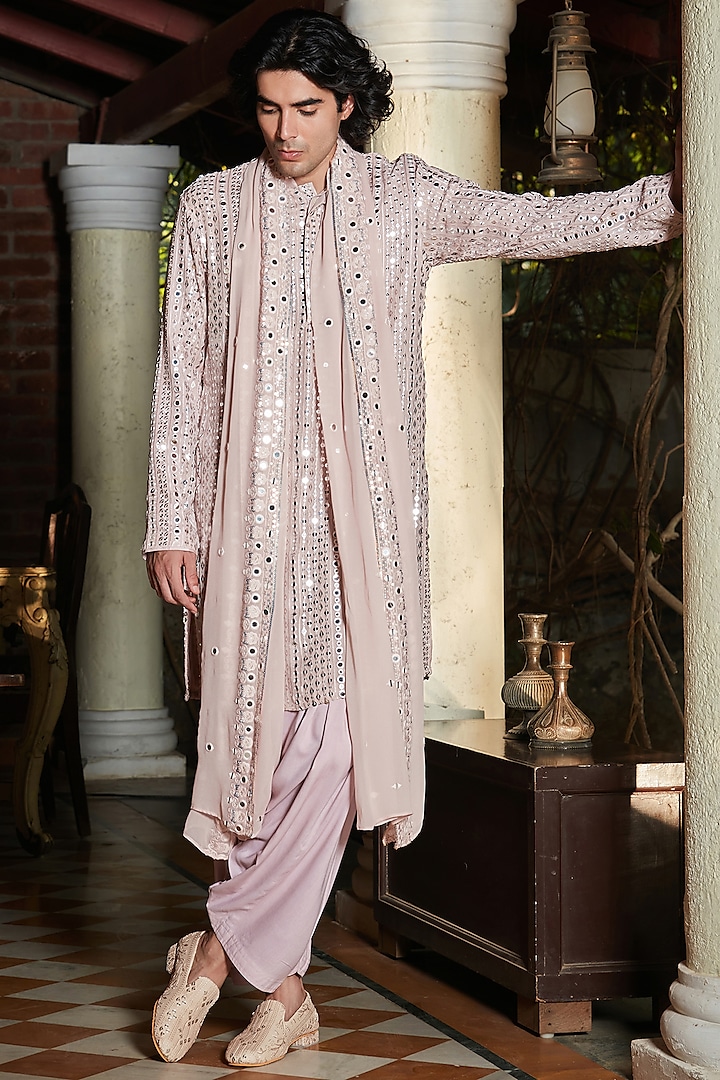 Lilac Georgette Kurta Set by Bohame Men