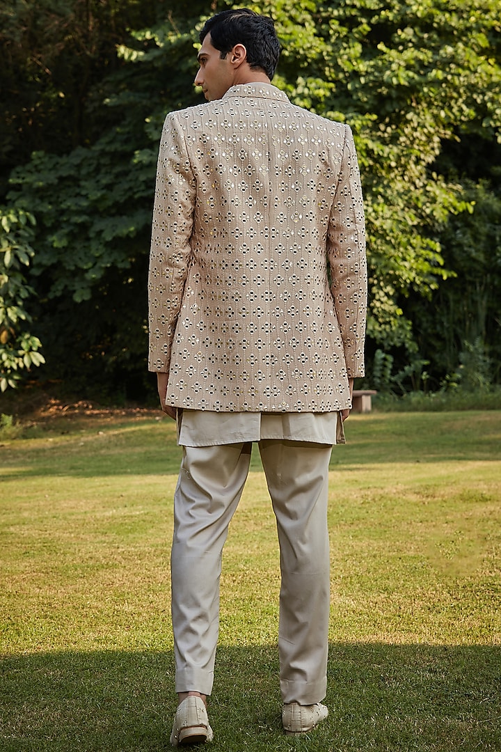 Dusty Beige Georgette Indo-Western Set by Bohame Men at Pernia's Pop Up Shop