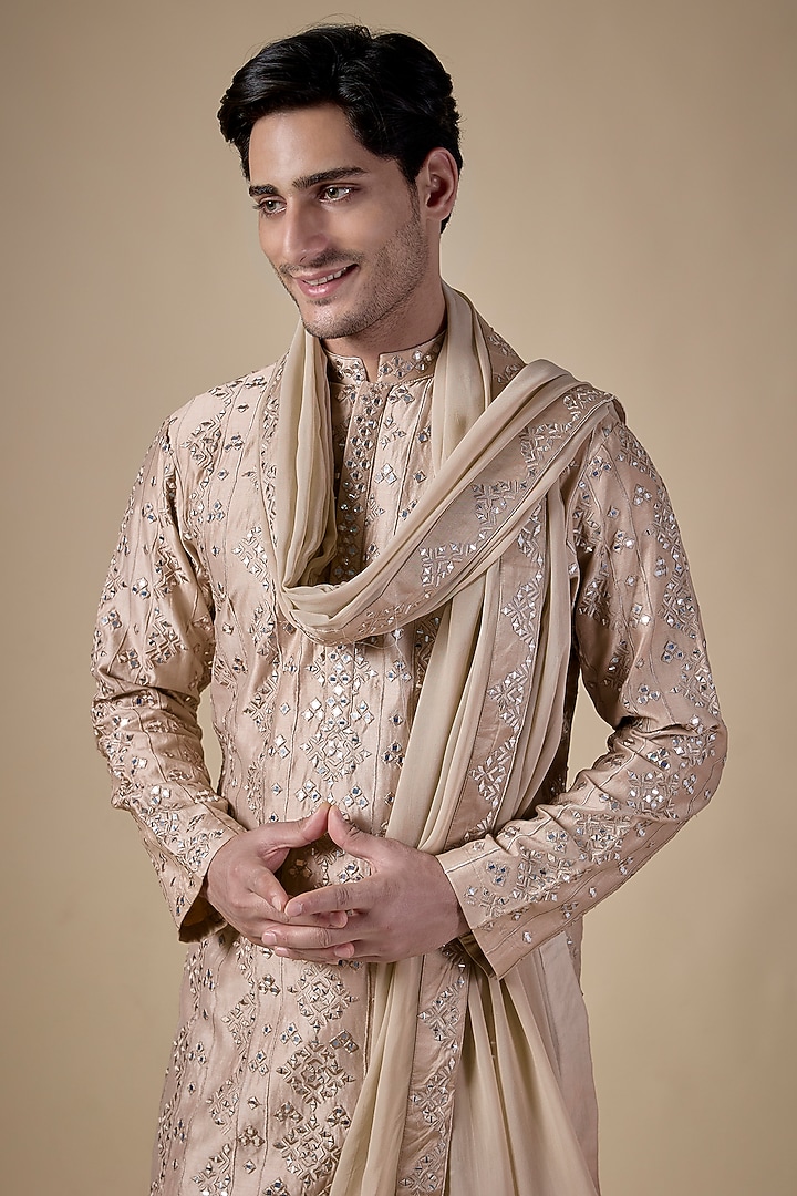 Gold Chanderi Kurta Set by Bohame Men at Pernia's Pop Up Shop