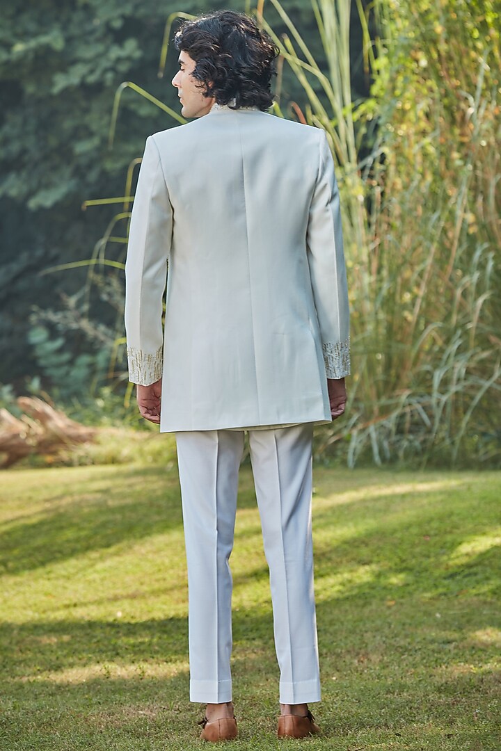 Off-White Suiting Embroidered Wedding Indowestern Set by Bohame Men at Pernia's Pop Up Shop
