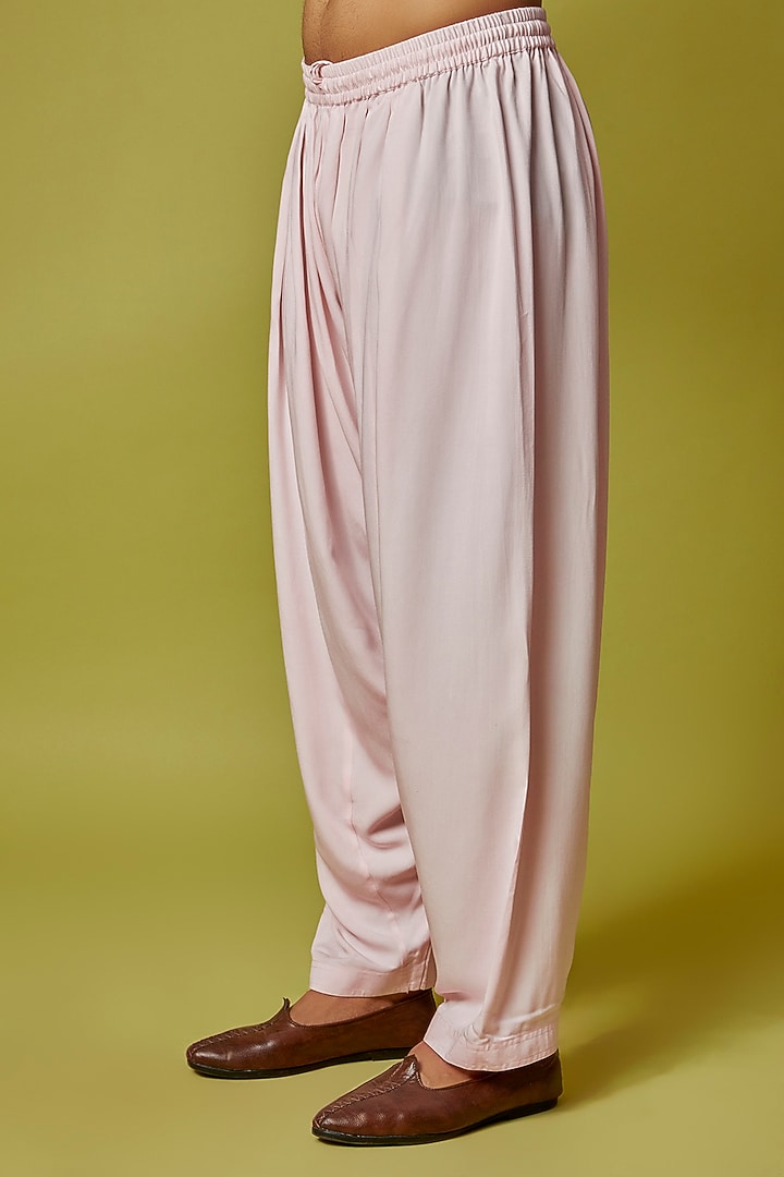 Light Pink Georgette Stripe Embroidered Kurta Set by Bohame Men at Pernia's Pop Up Shop