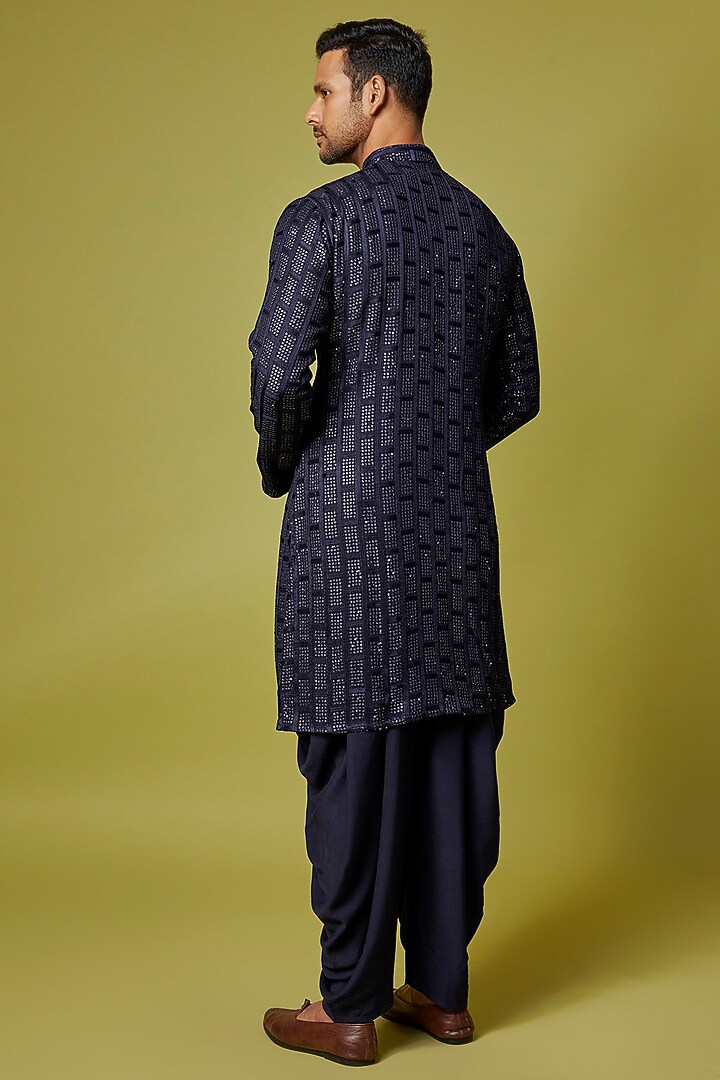 Midnight Blue Georgette Embroidered Kurta Set by Bohame Men at Pernia's Pop Up Shop