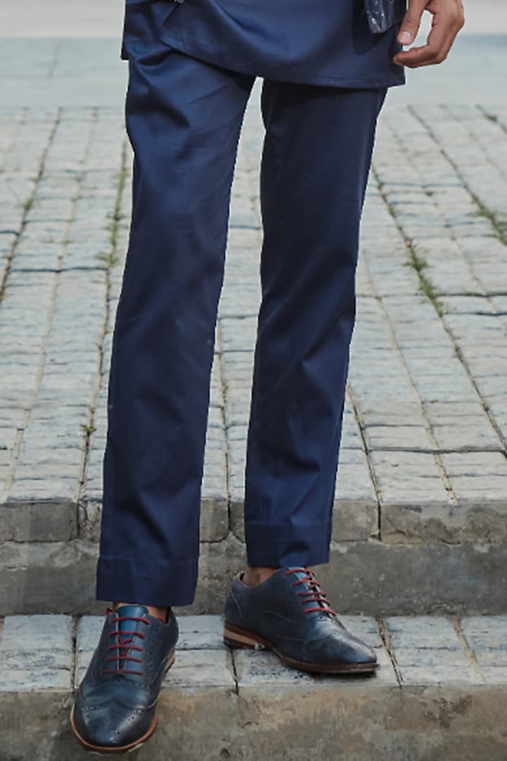 Navy Blue Georgette Chikankari Embroidered Wedding Indowestern Set by Bohame Men at Pernia's Pop Up Shop