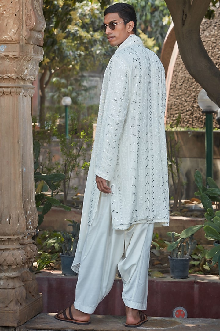 Ivory Georgette Chikankari Embroidered Kurta Set by Bohame Men at Pernia's Pop Up Shop
