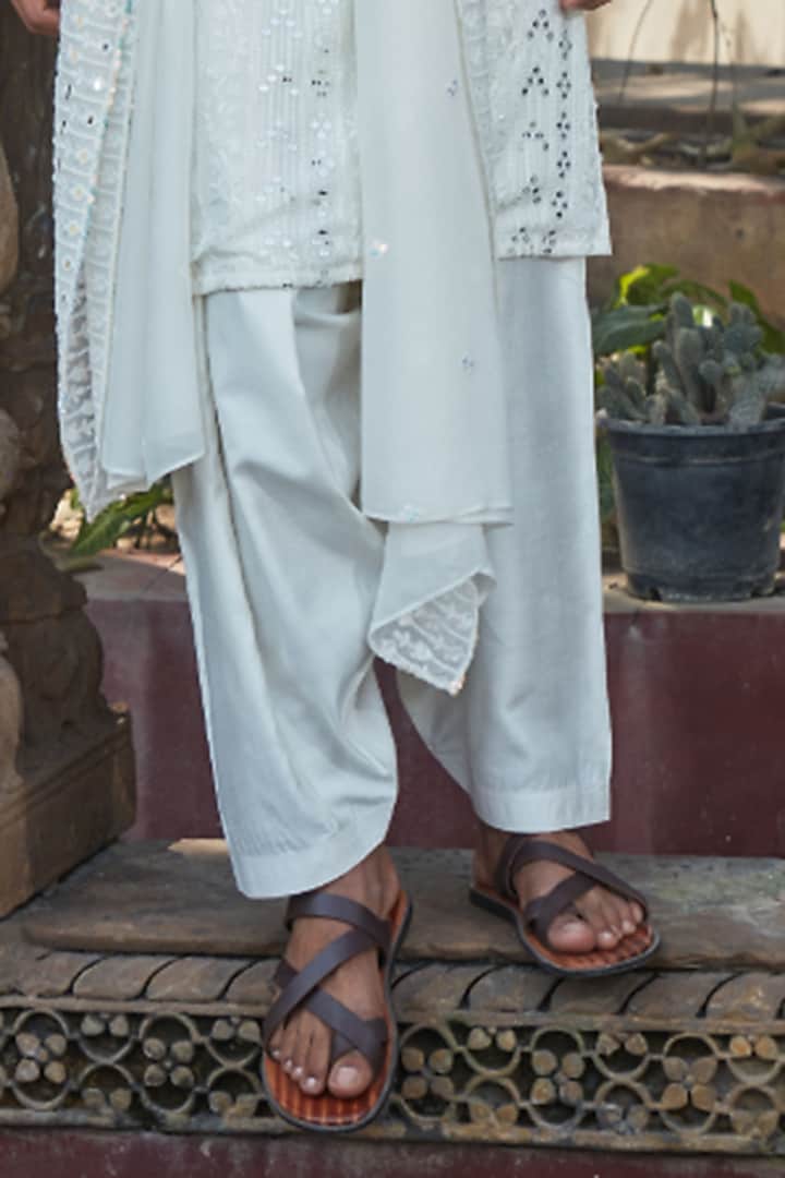 Ivory Georgette Chikankari Embroidered Kurta Set by Bohame Men at Pernia's Pop Up Shop