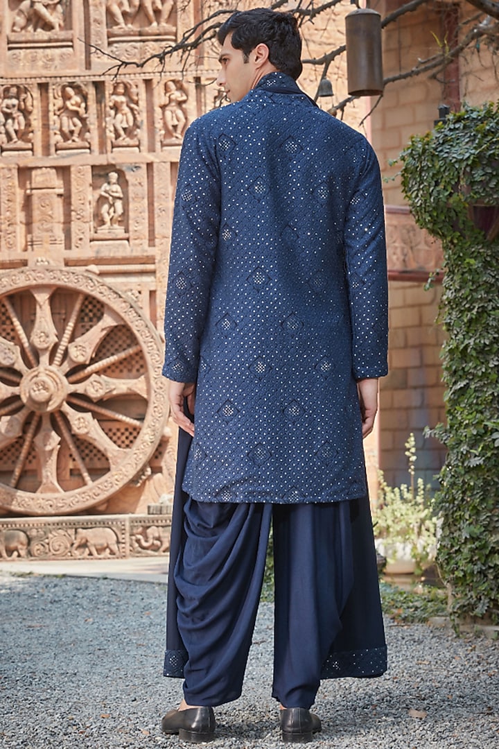 Navy Blue Georgette Chikankari Embroidered Kurta Set by Bohame Men at Pernia's Pop Up Shop