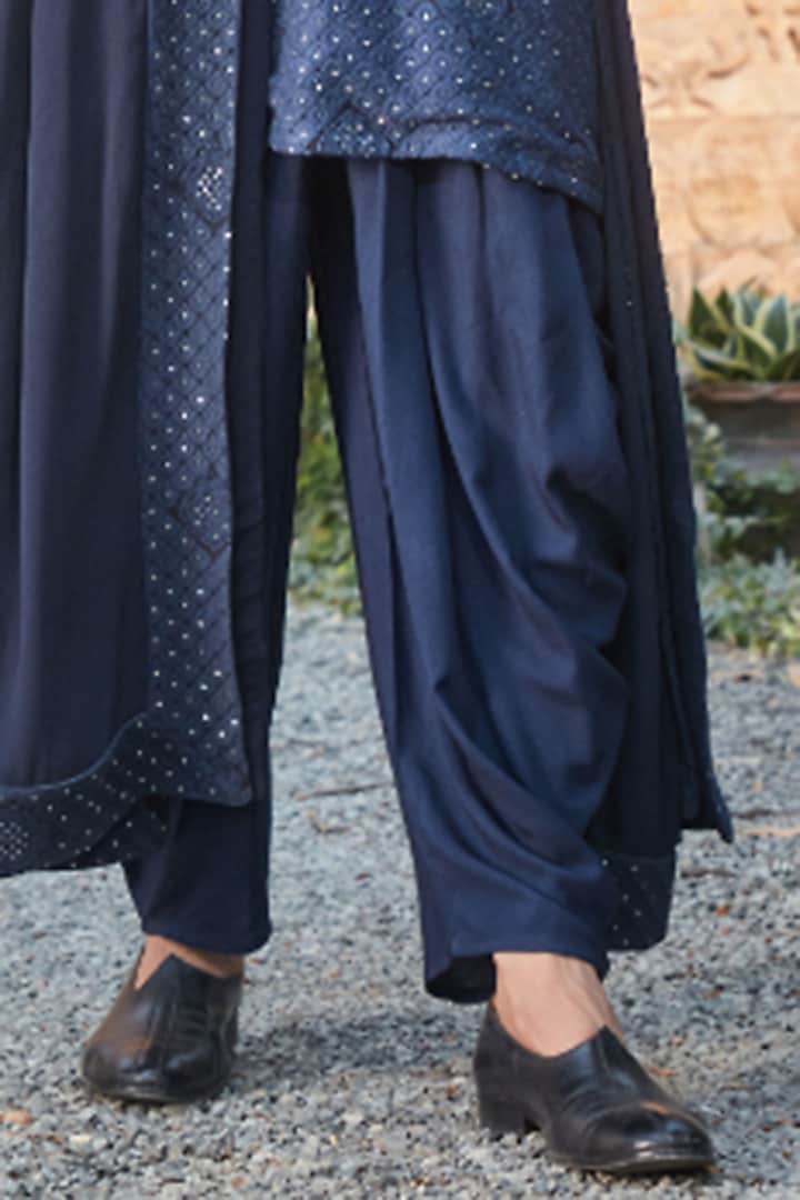 Navy Blue Georgette Chikankari Embroidered Kurta Set by Bohame Men at Pernia's Pop Up Shop