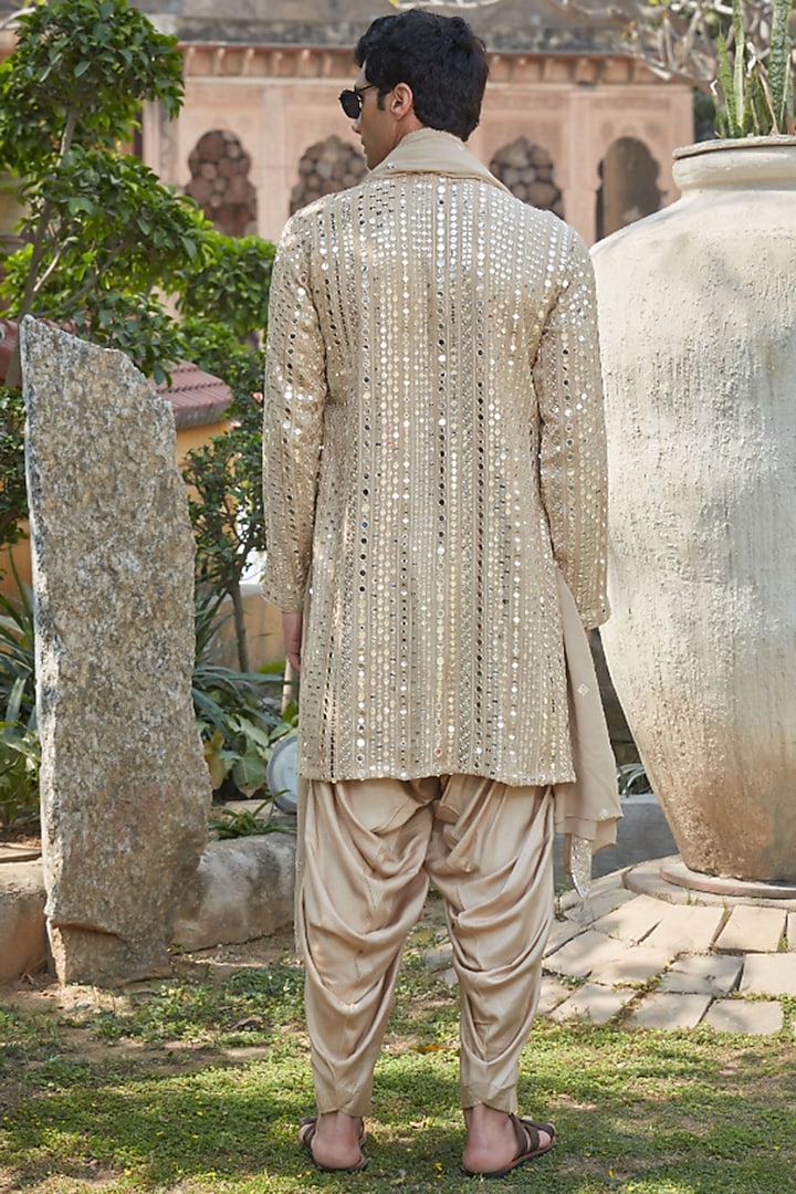 Beige Georgette Chikankari Embroidered Kurta Set by Bohame Men at Pernia's Pop Up Shop