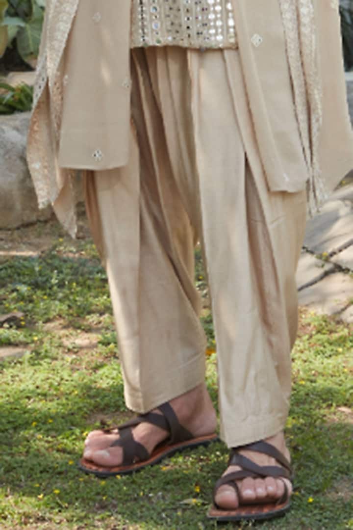 Beige Georgette Chikankari Embroidered Kurta Set by Bohame Men at Pernia's Pop Up Shop
