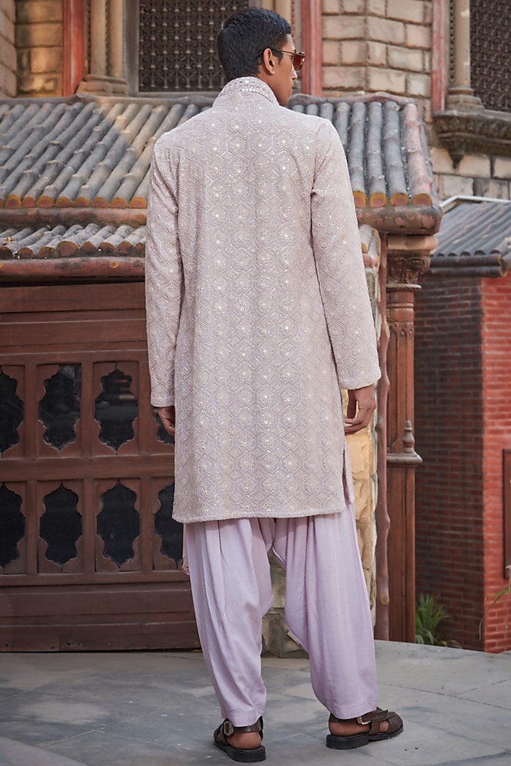 Lilac Georgette Chikankari Embroidered Kurta Set by Bohame Men at Pernia's Pop Up Shop