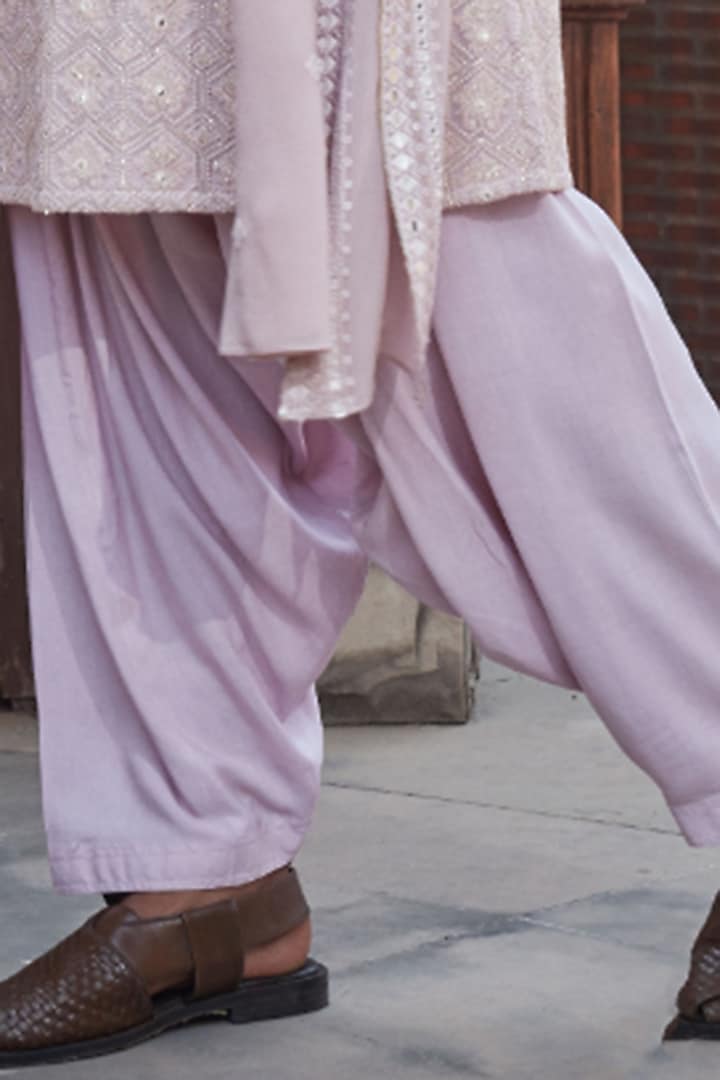 Lilac Georgette Chikankari Embroidered Kurta Set by Bohame Men at Pernia's Pop Up Shop