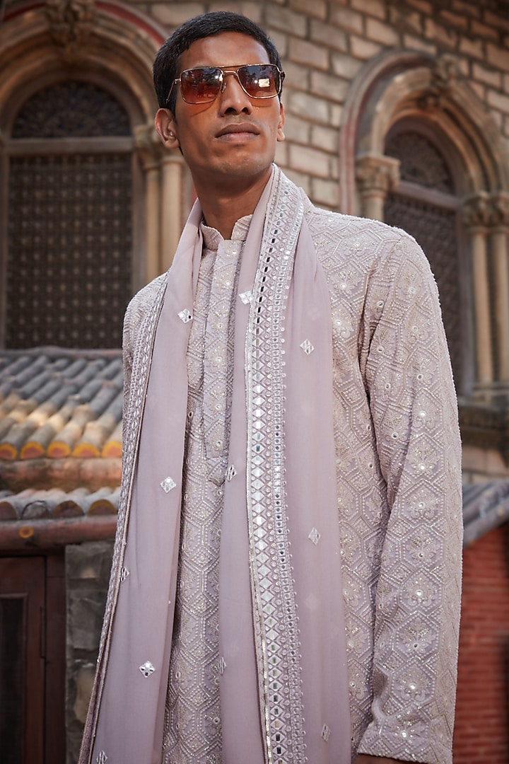 Lilac Georgette Chikankari Embroidered Kurta Set by Bohame Men at Pernia's Pop Up Shop