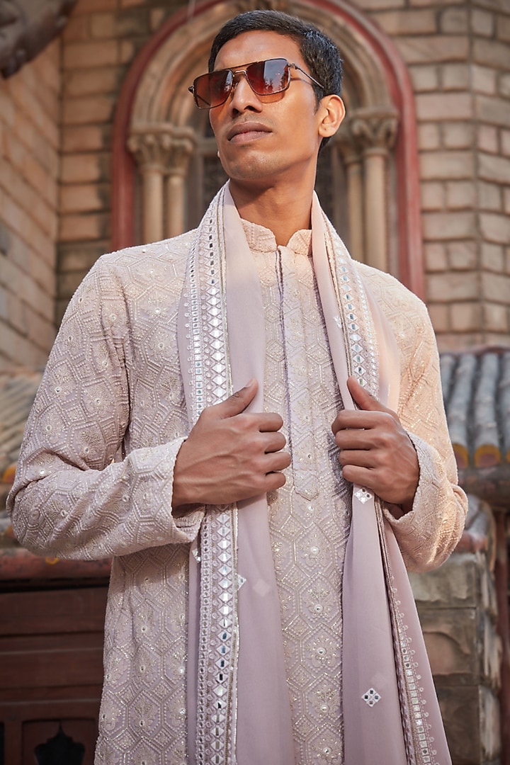 Lilac Georgette Chikankari Embroidered Kurta Set by Bohame Men at Pernia's Pop Up Shop