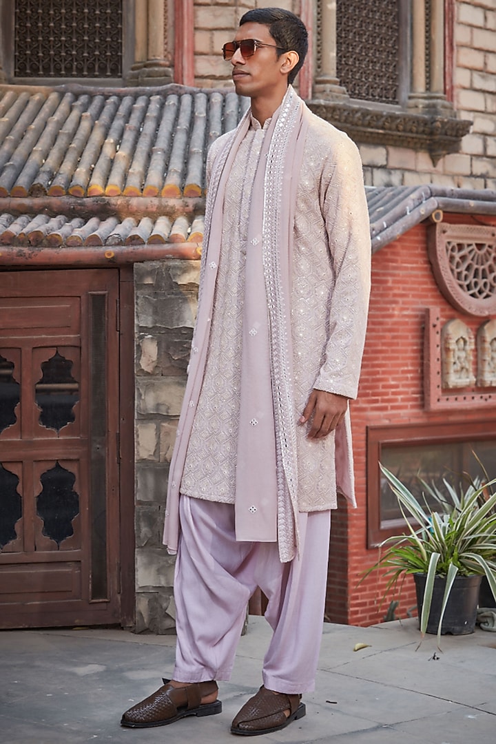 Lilac Georgette Chikankari Embroidered Kurta Set by Bohame Men at Pernia's Pop Up Shop