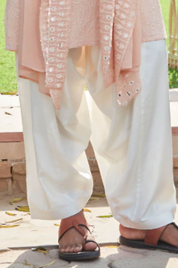 Peach Georgette Chikankari Embroidered Kurta Set by Bohame Men at Pernia's Pop Up Shop