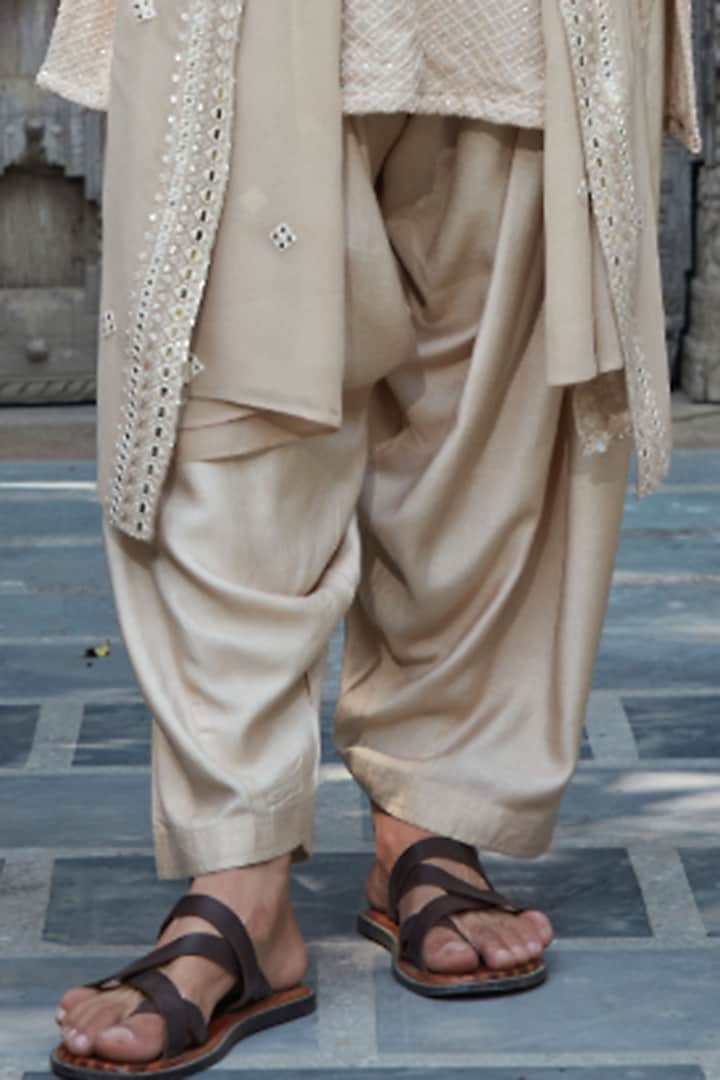 Beige Georgette Chikankari Embroidered Kurta Set by Bohame Men at Pernia's Pop Up Shop