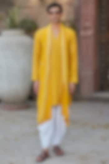 Mustard Georgette Chikankari Embroidered Kurta Set by Bohame Men at Pernia's Pop Up Shop