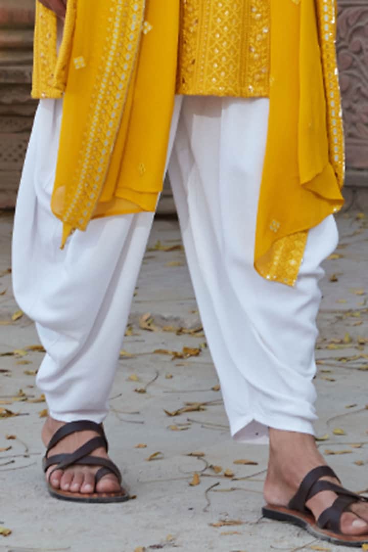 Mustard Georgette Chikankari Embroidered Kurta Set by Bohame Men at Pernia's Pop Up Shop