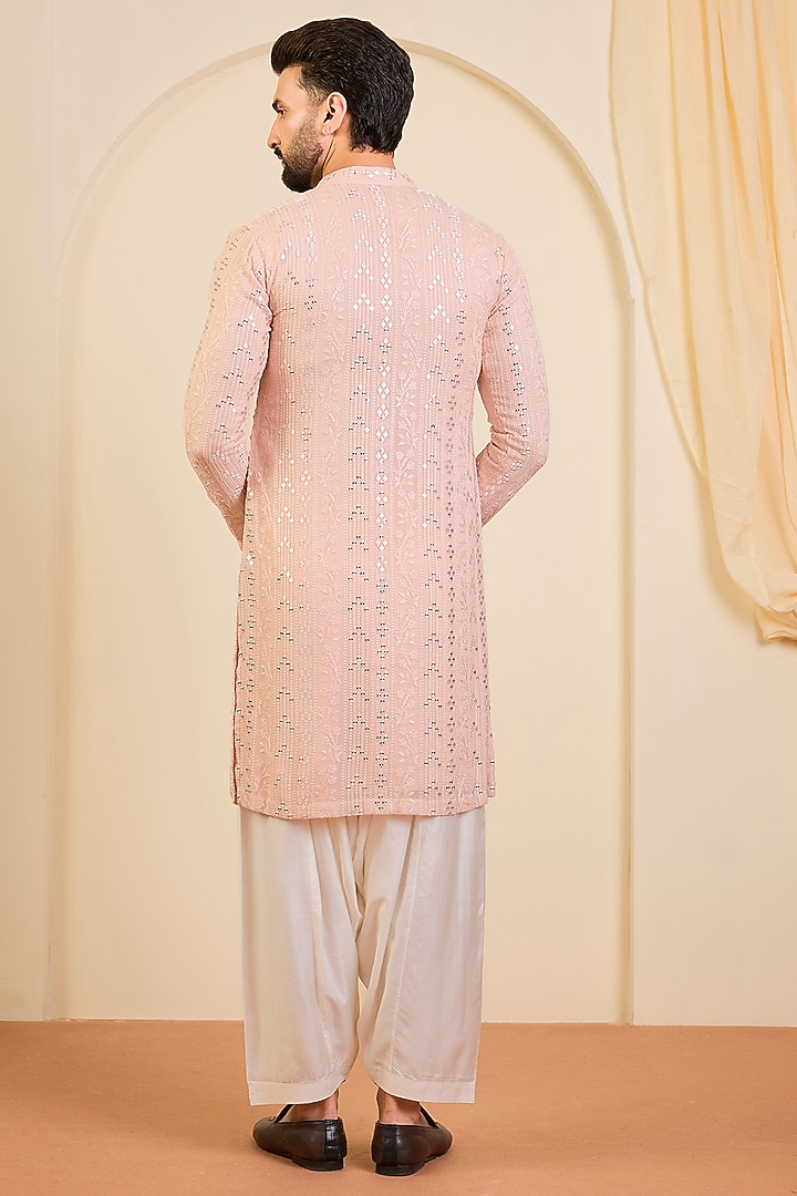 Light Pink Georgette Chikankari Kurta Set by Bohame Men at Pernia's Pop Up Shop