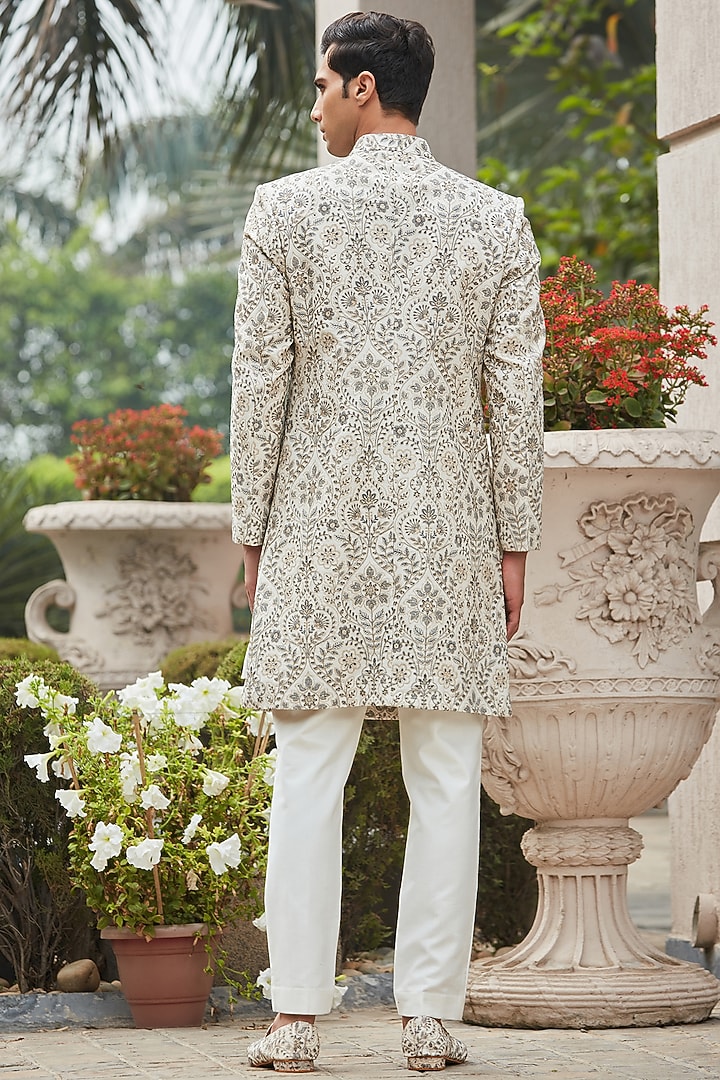 Off-White Georgette Embroidered Achkan Jacket Set by Bohame Men at Pernia's Pop Up Shop