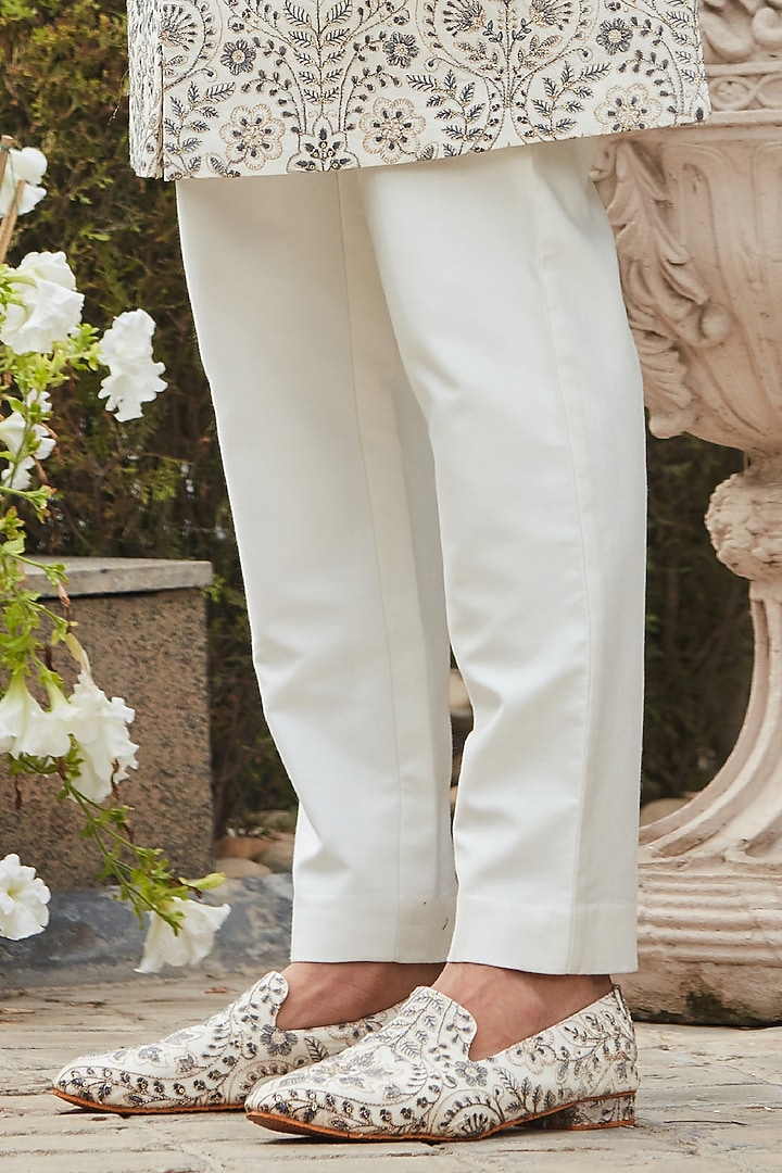 Off-White Georgette Embroidered Achkan Jacket Set by Bohame Men at Pernia's Pop Up Shop