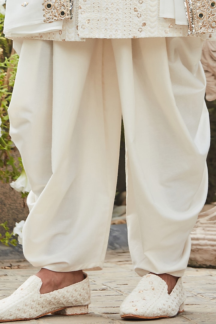 Off-White Georgette Chikankari Embroidered Achkan Jacket Set by Bohame Men at Pernia's Pop Up Shop