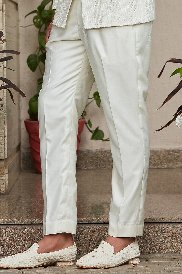 Off-White Georgette Embroidered Wedding Bandhgala Set by Bohame Men at Pernia's Pop Up Shop