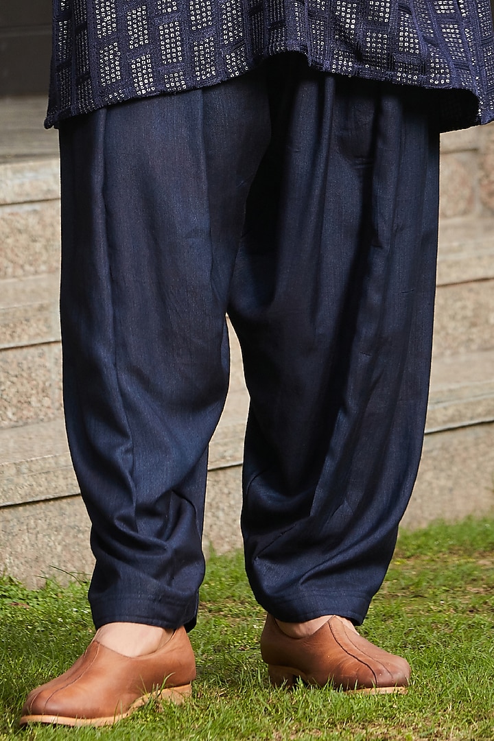 Midnight Blue Georgette Chikankari Embroidered Kurta Set by Bohame Men at Pernia's Pop Up Shop