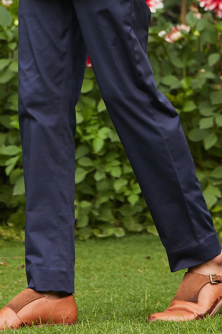 Navy Blue Georgette Embroidered Wedding Indowestern Set by Bohame Men at Pernia's Pop Up Shop