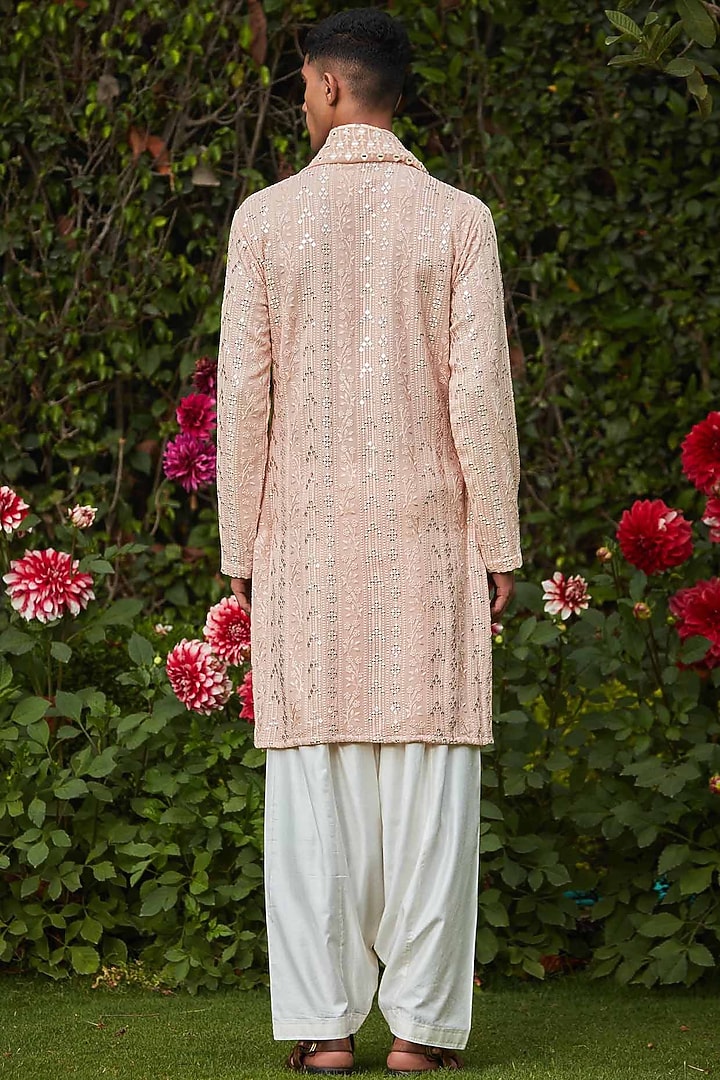 Rose Gold Georgette Embroidered Kurta Set by Bohame Men at Pernia's Pop Up Shop