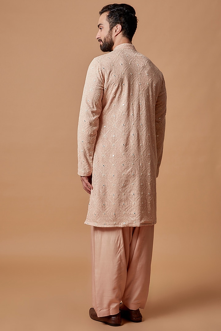 Rose Gold Georgette Embroidered Kurta Set by Bohame Men at Pernia's Pop Up Shop