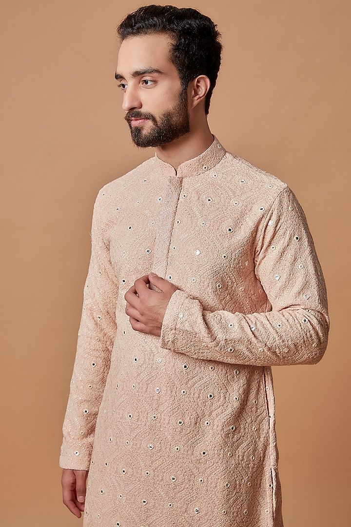 Rose Gold Georgette Embroidered Kurta Set by Bohame Men at Pernia's Pop Up Shop