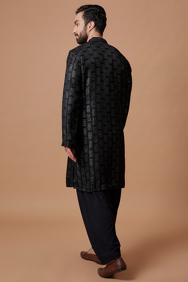 Black Georgette Embroidered Kurta Set by Bohame Men at Pernia's Pop Up Shop