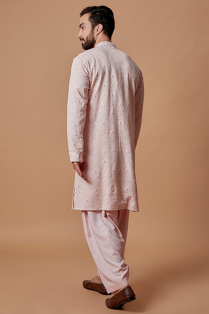 Light Pink Georgette Embroidered Kurta Set by Bohame Men at Pernia's Pop Up Shop