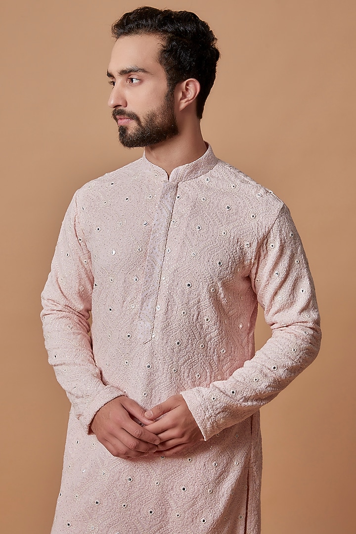 Light Pink Georgette Embroidered Kurta Set by Bohame Men at Pernia's Pop Up Shop