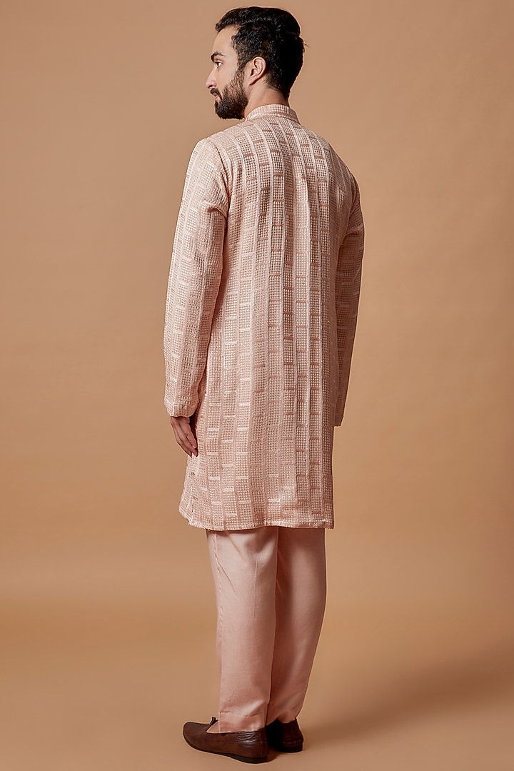 Rose Gold Georgette Chikankari Embroidered Kurta Set by Bohame Men at Pernia's Pop Up Shop
