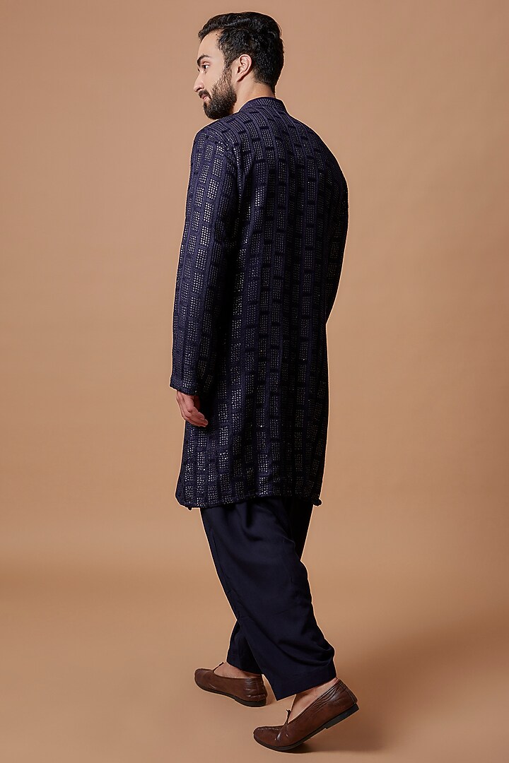 Blue Georgette Embroidered Kurta Set by Bohame Men at Pernia's Pop Up Shop