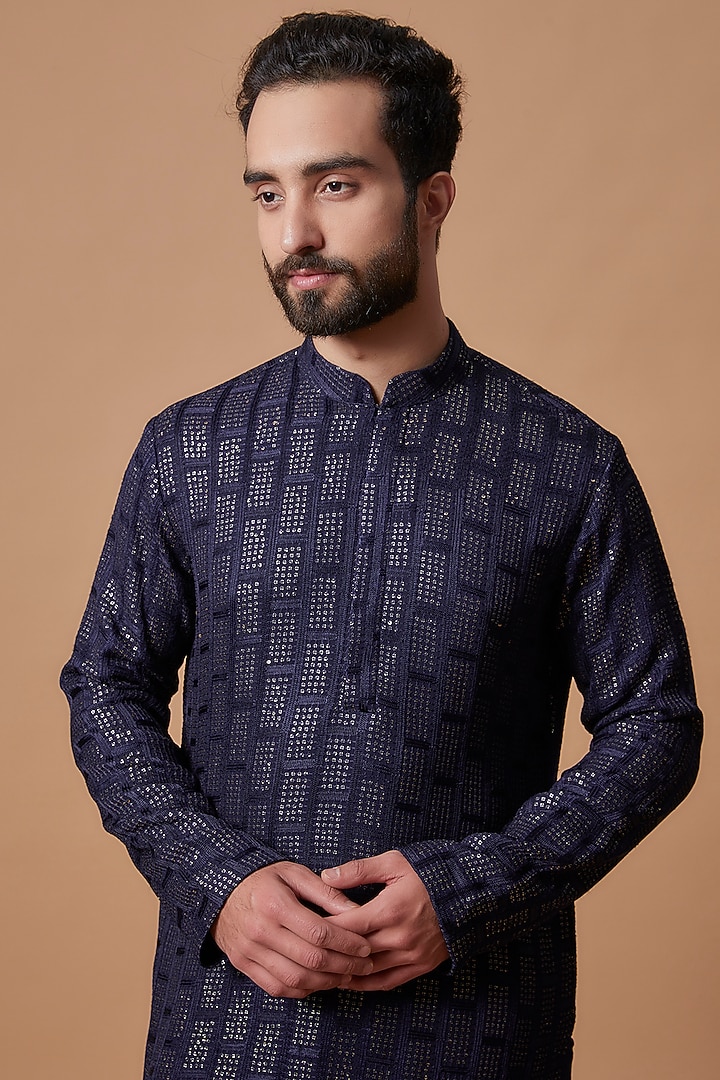 Blue Georgette Embroidered Kurta Set by Bohame Men at Pernia's Pop Up Shop