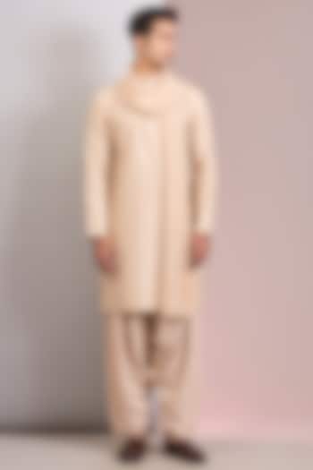 Beige Georgette Chikankari Embroidered Kurta Set by Bohame Men at Pernia's Pop Up Shop