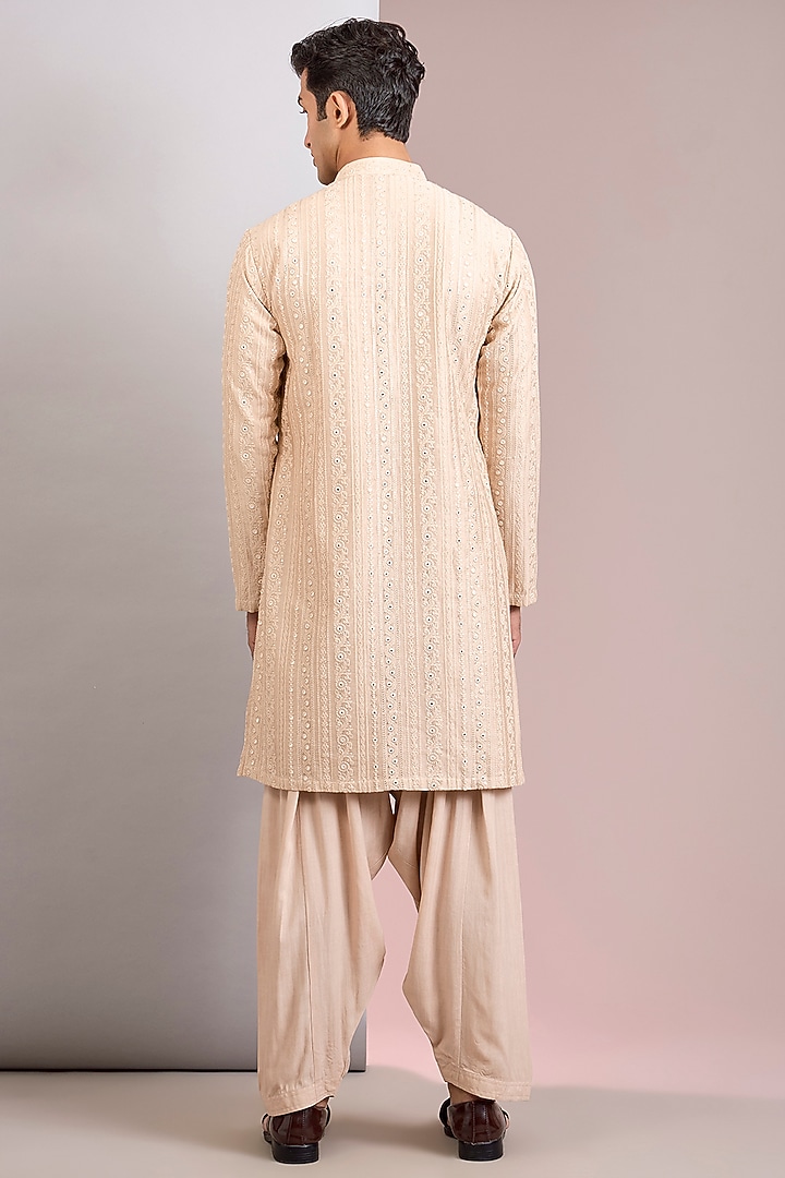 Beige Georgette Chikankari Embroidered Kurta Set by Bohame Men at Pernia's Pop Up Shop