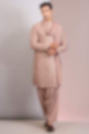 Rose Gold Georgette Chikankari Embroidered Kurta Set by Bohame Men at Pernia's Pop Up Shop