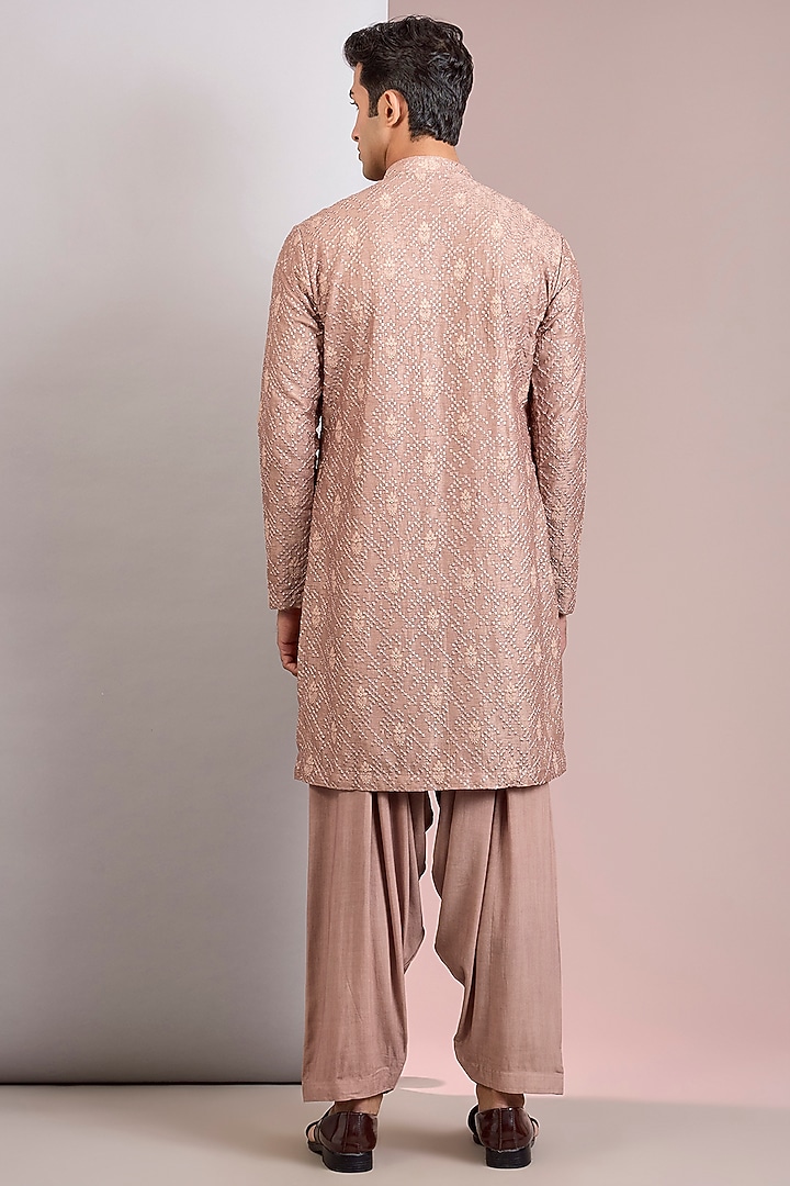Rose Gold Georgette Chikankari Embroidered Kurta Set by Bohame Men at Pernia's Pop Up Shop
